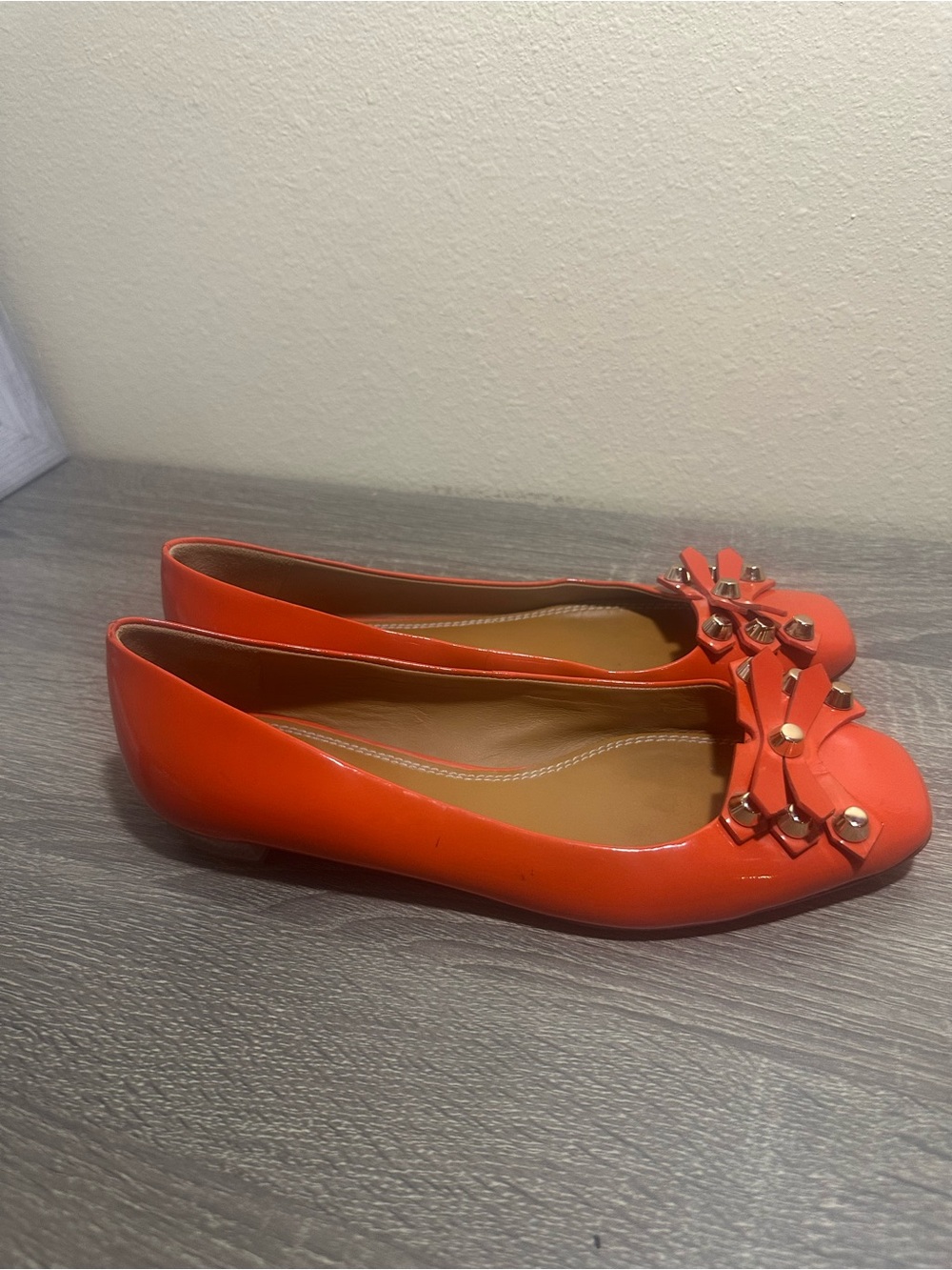 Tory Burch Orange Studded Patent Ballet Flats, size 7,5